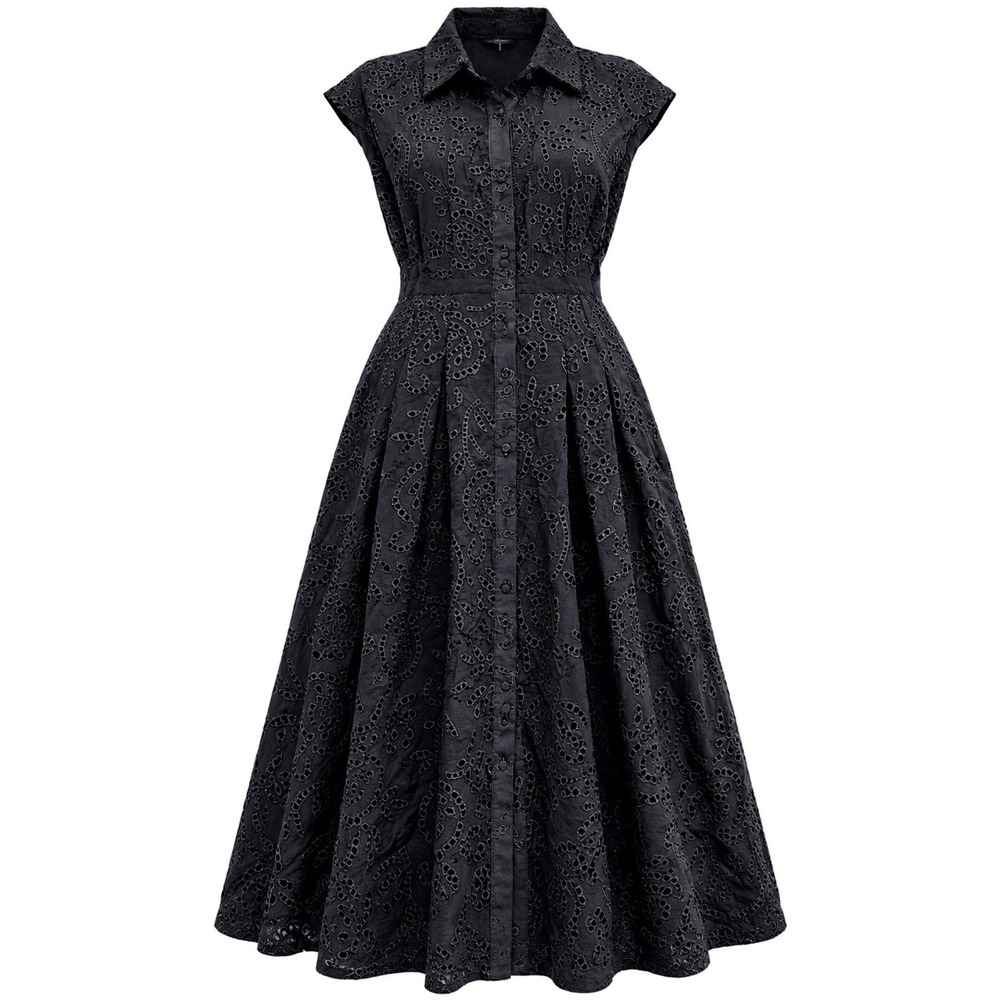 White House Black Market Eyelet Midi Shirtdress Womens 8 Black NWT 570324735